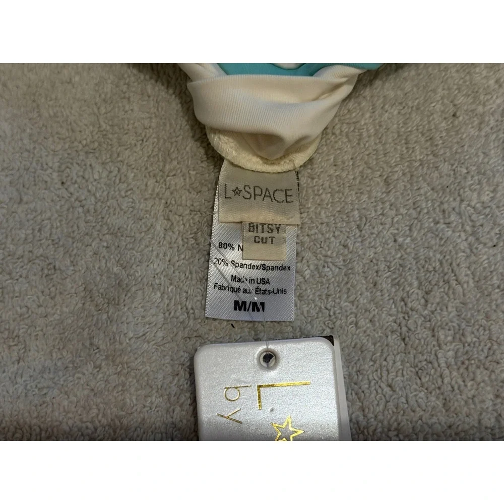 L*Space Bitsy Cut Bikini Bottoms Cream Teal Copper Stripe Medium NWT
